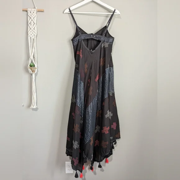 Free People Crossing Paths Pom Tassel Asymmetrical Hem Midi Dress XS - Picture 10 of 16